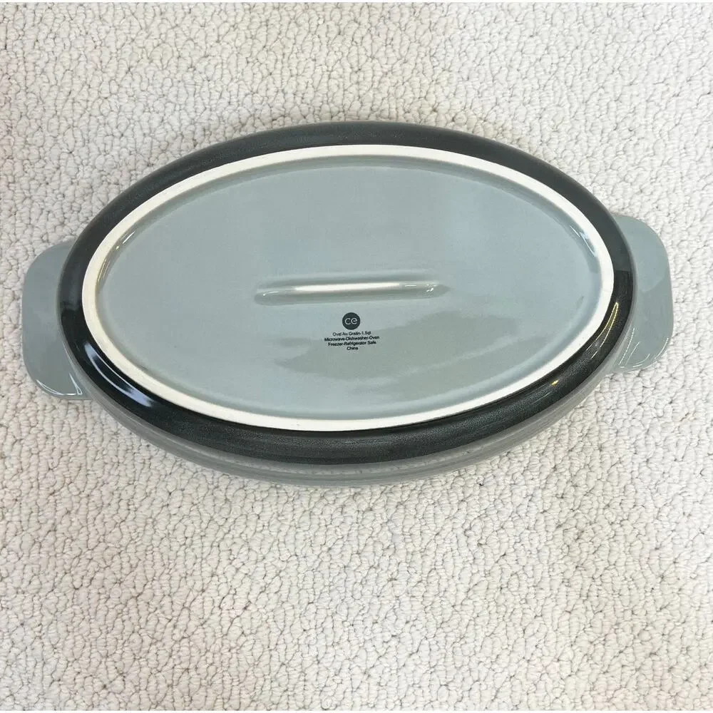 Cooks Essentials Oval Baker Au Gratin Casserole 1.5 Qt No Lid Handles Gray New